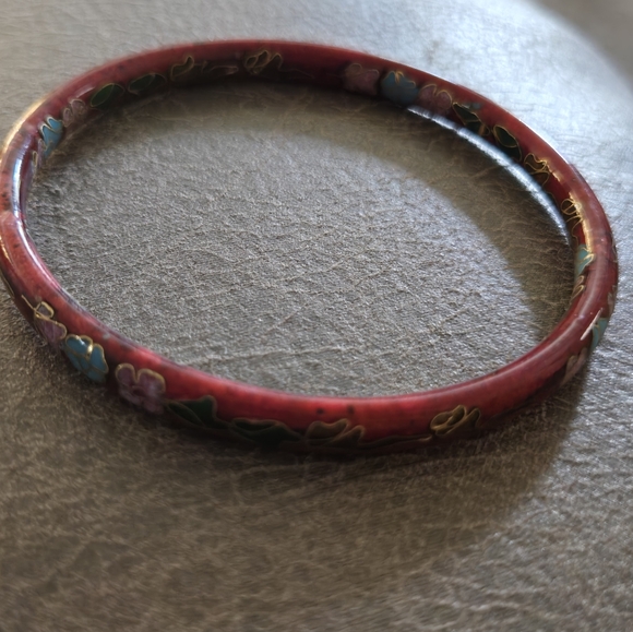 Vintage Red Floral Cloisonne Enamel Bangle - Picture 4 of 8